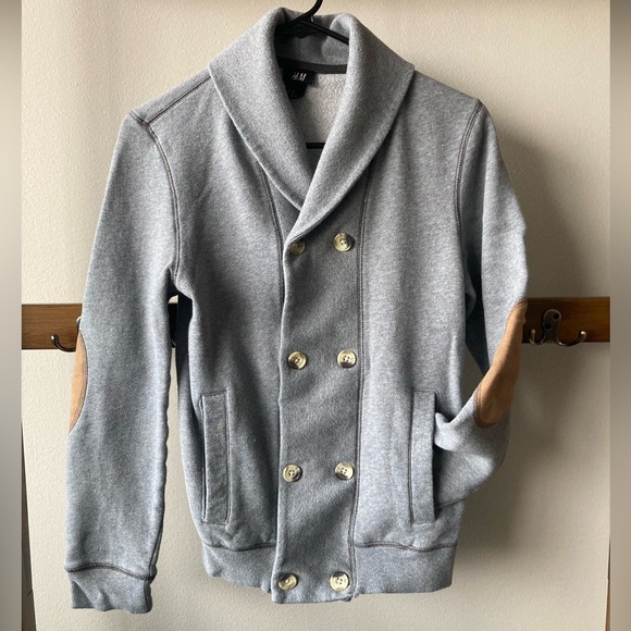 H&M men’s XS shawl button-down sweater with elbow pads - Picture 1 of 4